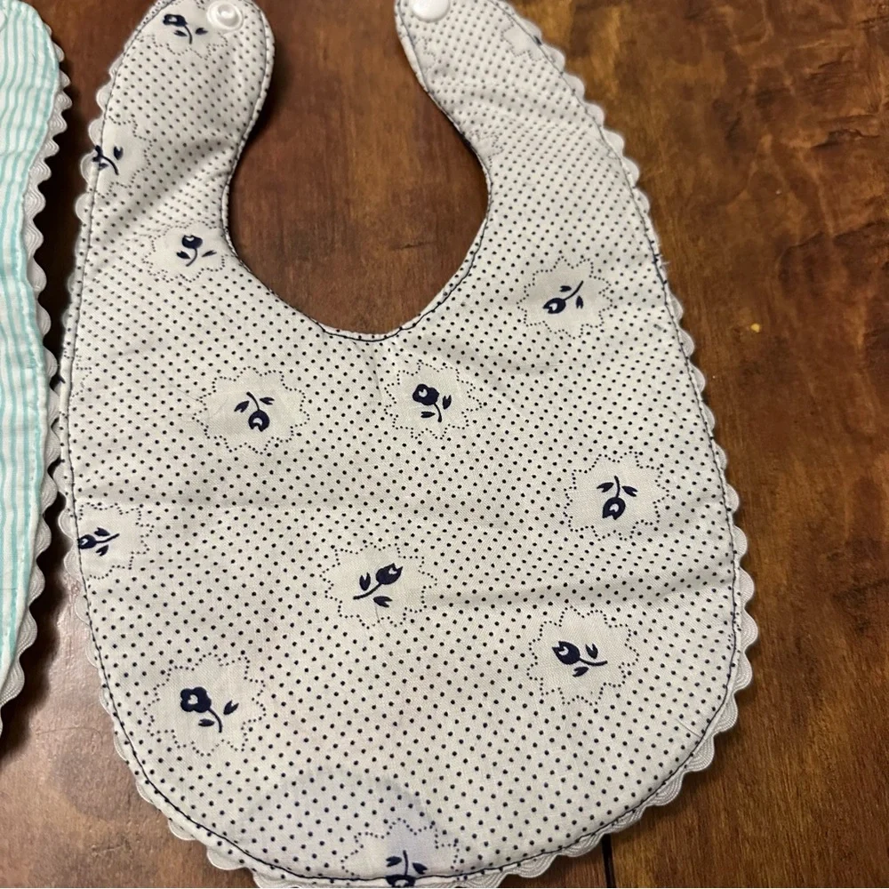 Blue and Navy teddy bear embroidered Baby Bib Set